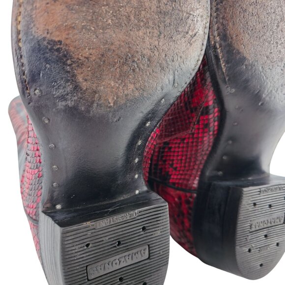 Vintage Mens size 11.5D Red Python Exotic Snakeskin Leather Cowboy Western Boots - Picture 14 of 16